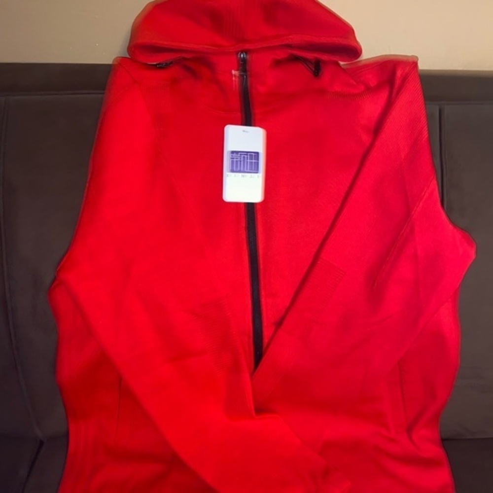 Vibrant Red Zip-Up Sweater with Cozy Hood